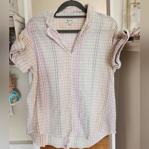 Madewell Lakeline Popover Shirt in Ombré Rainbow Plaid Size Small
